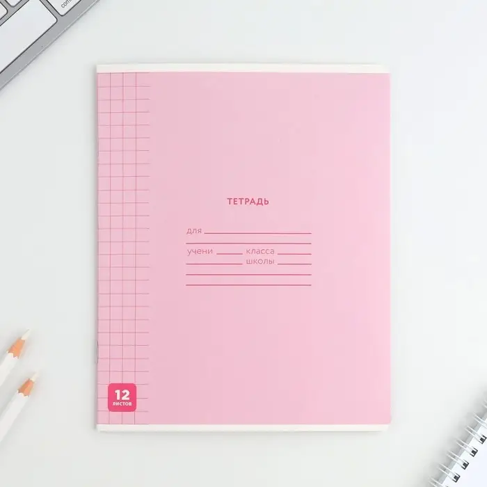 Тетрадь в клетку 12 листов А5, на скрепке &laquo;Минимализм&raquo;, обложка мелованный картон, блок №1 белизна 96%, 5 видов МИКС