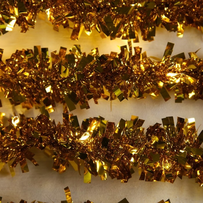 Гирлянда «Мишура» 1 м роса, IP20, золотистая нить, 22 LED, 6 слоёв, d=5 см, батарейки CR2032х2 (в комплекте), свечение тёплое белое