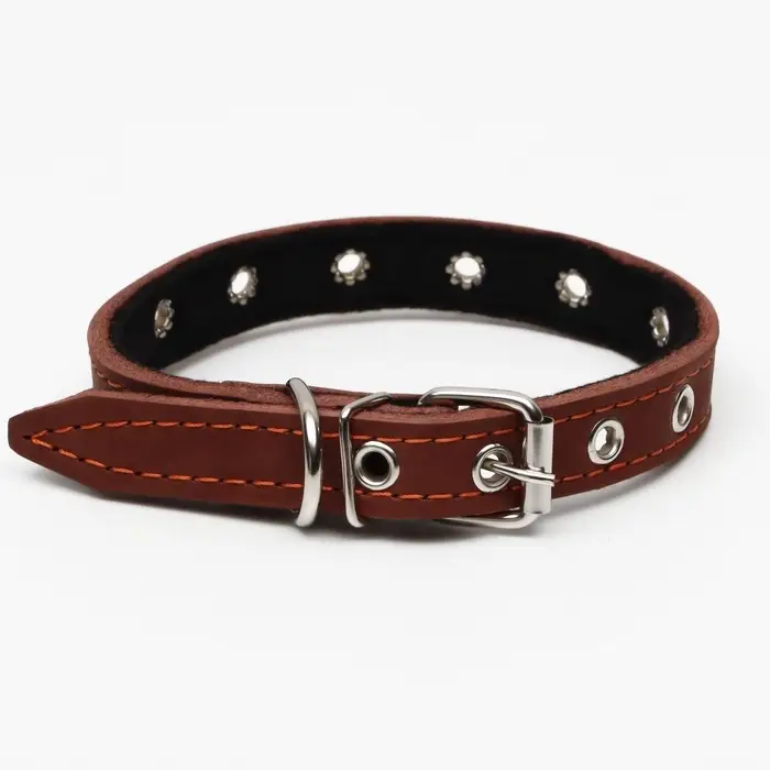 Ошейник, безразмерный, 45&times;2 см, ОШ 18-39 см, на синтепоне, кожа, коричневый