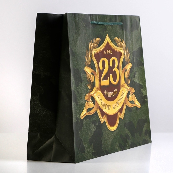 Пакет подарочный ламинированный горизонтальный, упаковка, «С 23 февраля», L 28 х 38 х 9 см