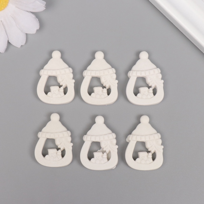 Декор для творчества полистоун Декор для творчества полистоун "Бутылочка с паровозиком" белый набор 6 шт 2х3 см