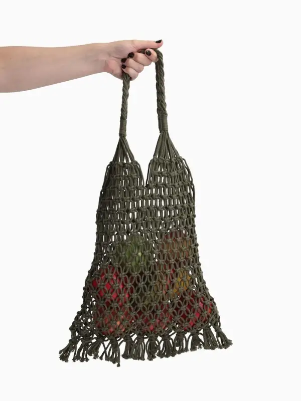 Сумка пляжная, плетёная, клетка 3.5 см, зелёная