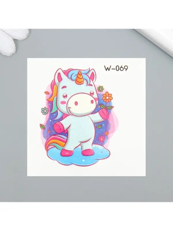 Переводная тату на тело цветная «Единорожек», 6×6 см, МИКС