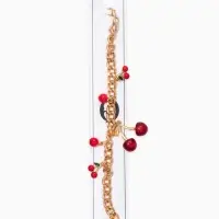 Браслет "Вишневый рай" на цепи, большая, цвет красный в золоте