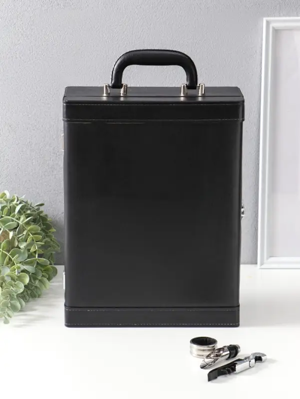 Шкатулка подарочная под 2 бутылки &laquo;Гладкая кожа&raquo; и набор 3 предмета, чёрная, 35&times;26.5&times;12 см