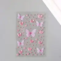 Стразы самоклеящиеся &laquo;С бабочками&raquo;, розовые, 10&times;20 см