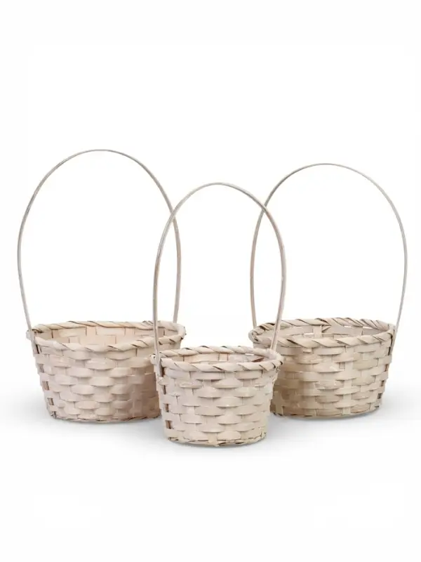 Набор корзин 3 шт 21х21х10 18х18х10 16х16х10 см ручка h=26/24/22см белый