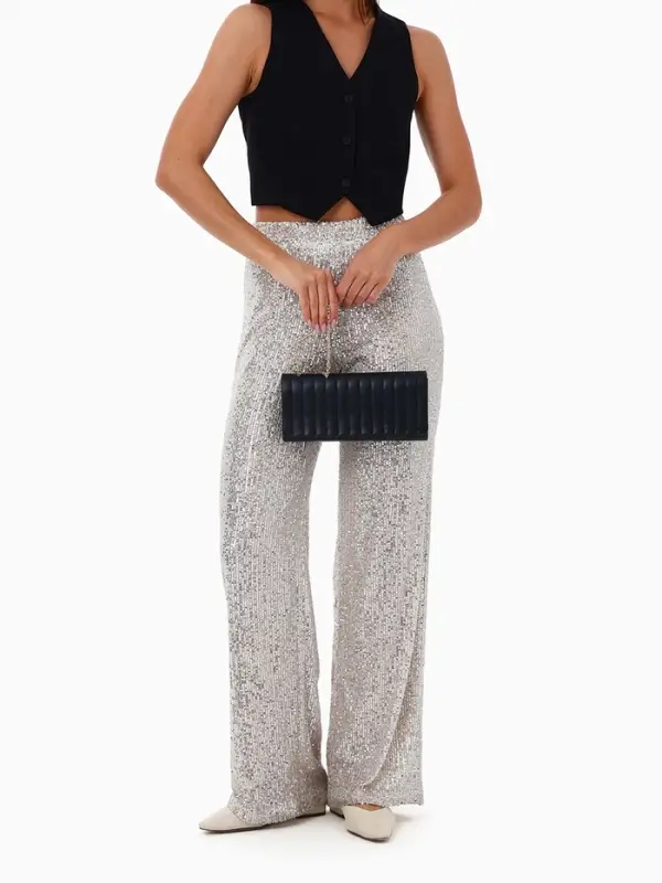 Сумка-клатч женская на магните, на серебристой цепочке, чёрная