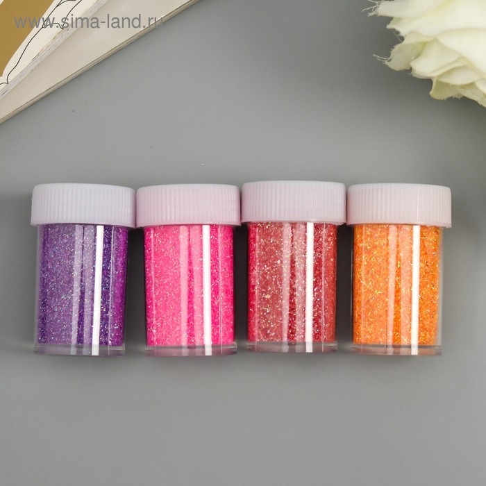 Глиттер в баночке с дозатором Глиттер в баночке с дозатором "Неон пудра розовая палитра" набор 4 шт 1б=8гр 2,8х10,7х5,2 см
