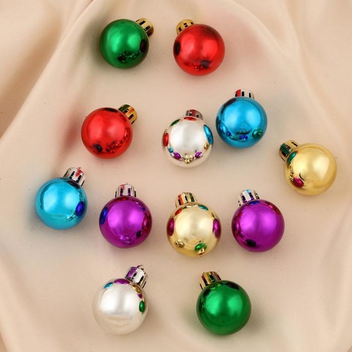 Набор шаров пластик d-3 см, 12 шт Набор шаров пластик d-3 см, 12 шт "Глянец" радужный микс