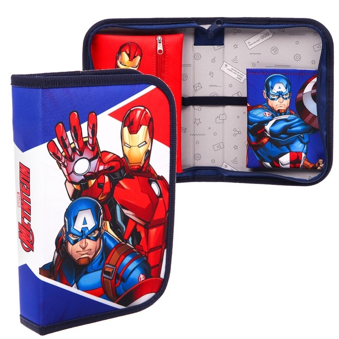 Пенал каркасный, 1 секция, 140х210х40 мм, откидной карман, тканевый, Мстители Пенал каркасный, 1 секция, 140х210х40 мм, откидной карман, тканевый, Мстители