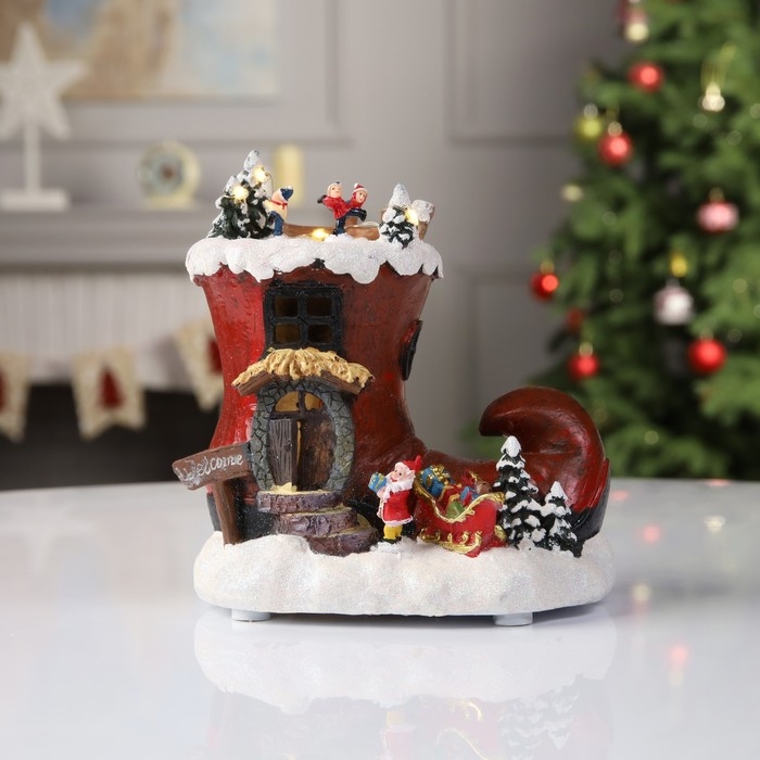 Светодиодная фигура «Эльфийский сапог» 15 × 17 × 12 см, полистоун, батарейки АААх3 (не в комплекте), свечение тёплое белое Светодиодная фигура «Эльфийский сапог» 15 × 17 × 12 см, полистоун, батарейки АААх3 (не в комплекте), свечение тёплое белое