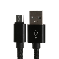 Кабель MicroUSB - USB, 2.1 А, оплётка нейлон, 2 метра, чёрный