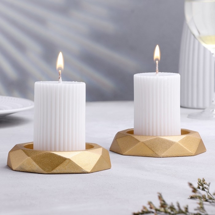 Подсвечник "Грани", набор 2 шт, 2,3х10 см, золото