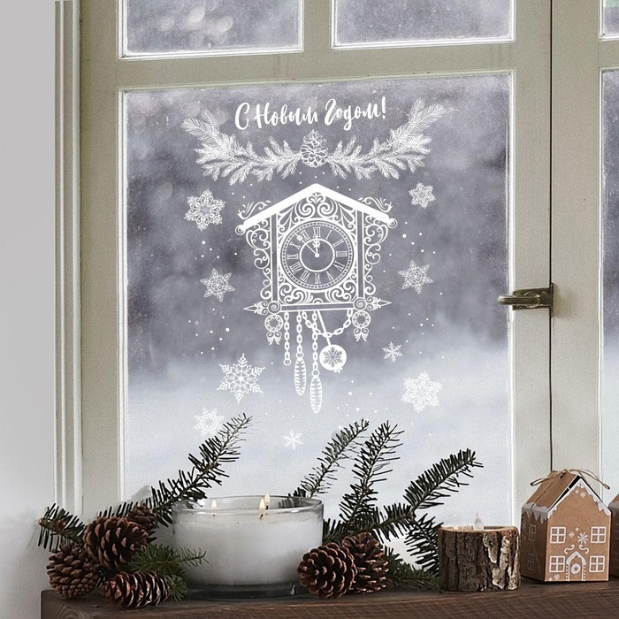 Наклейки новогодние для окон «Старинные часы», многоразовые, 33 х 50 см, Новый год Наклейки новогодние для окон «Старинные часы», многоразовые, 33 х 50 см, Новый год