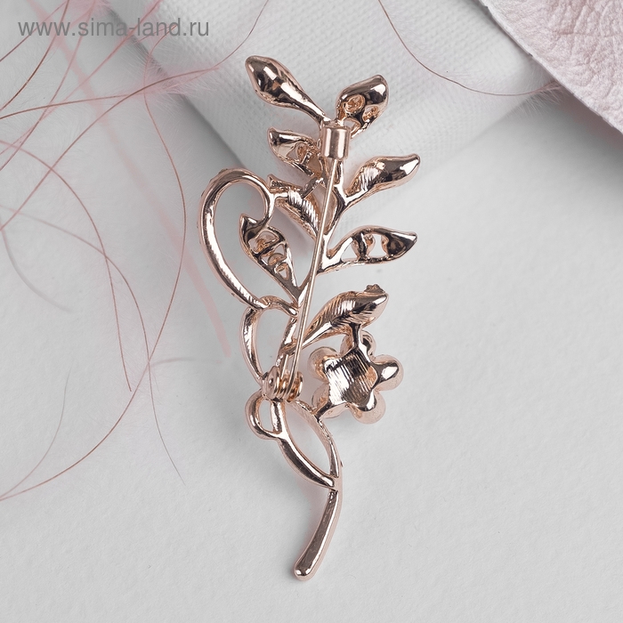 Брошь «Ветвь» с цветком, цвет белый в розовом золоте Брошь «Ветвь» с цветком, цвет белый в розовом золоте