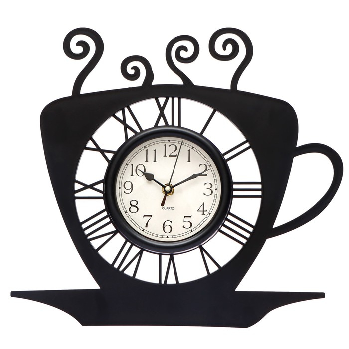 Часы настенные интерьерные, для кухни,  Часы настенные интерьерные, для кухни, "Кофейная чашка", 31 х 33 см, черные