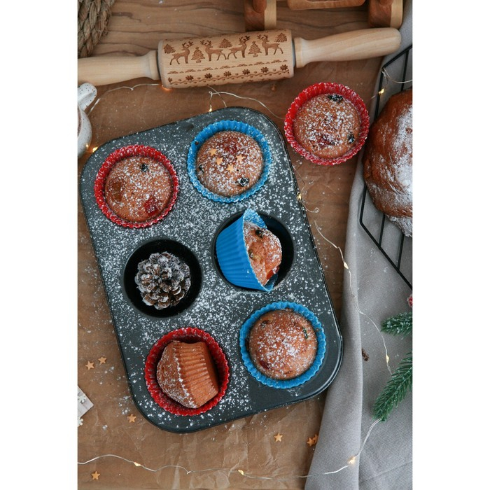 Форма для выпечки Доляна «Силикон плюс», 27×18,5 см, 6 ячеек, силиконовые вкладки, антипригарное покрытие, цвет формочек МИКС Форма для выпечки Доляна «Силикон плюс», 27×18,5 см, 6 ячеек, силиконовые вкладки, антипригарное покрытие, цвет формочек МИКС