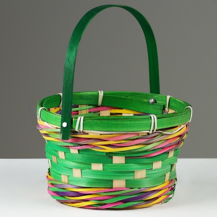 Корзина плетеная, D18 х 11 х 24 см, зеленая, бамбук Корзина плетеная, D18 х 11 х 24 см, зеленая, бамбук