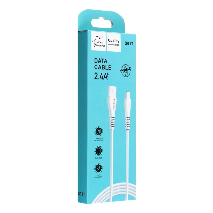 Кабель ONE DEPOT S01T, Type-C - USB, 2.4 А, 1 м, белый Кабель ONE DEPOT S01T, Type-C - USB, 2.4 А, 1 м, белый