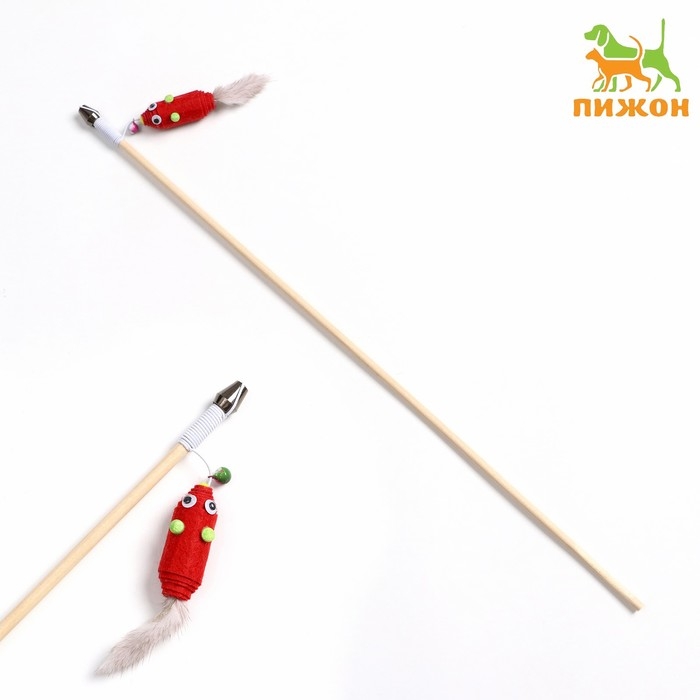 Дразнилка - удочка  Дразнилка - удочка "Мышь из фетра с норковым хвостиком" на деревянной палочке, микс цветов
