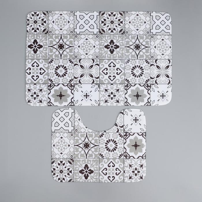 Набор ковриков для ванной и туалета Доляна «Плитка», 2 шт: 50×80, 40×50 см, цвет коричневый Набор ковриков для ванной и туалета Доляна «Плитка», 2 шт: 50×80, 40×50 см, цвет коричневый