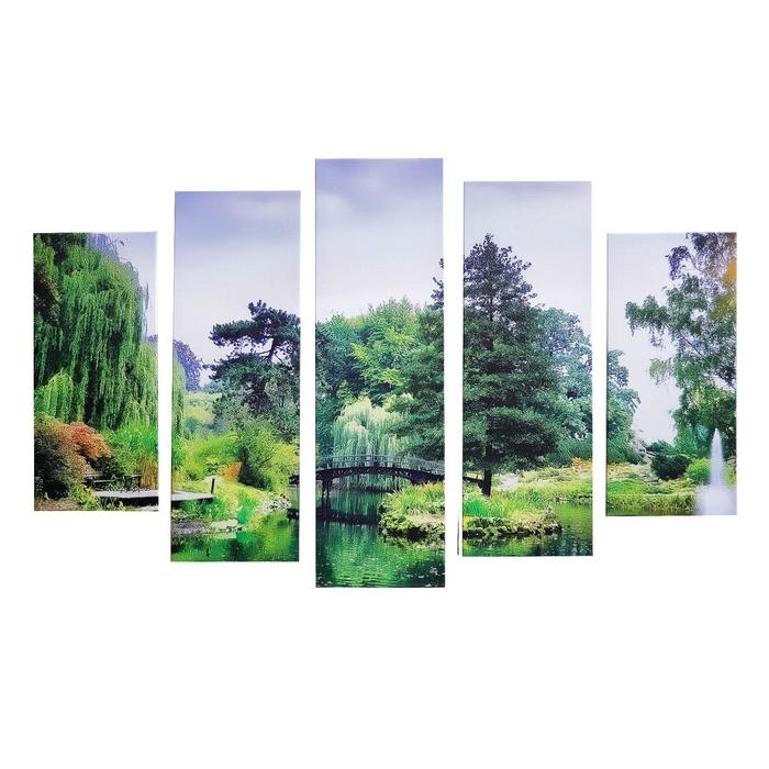 Картина модульная на подрамнике  Картина модульная на подрамнике "Мостик в лесу" 115х80 см (80х23; 2-70х23; 2-53х23)