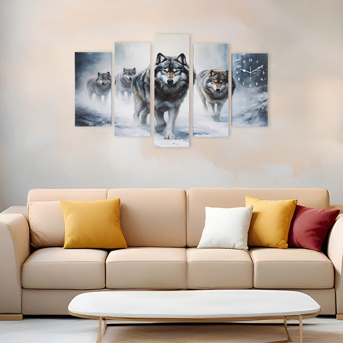 Часы-картина настенные модульные  Часы-картина настенные модульные "Волки", бесшумные, 80 х 140 см