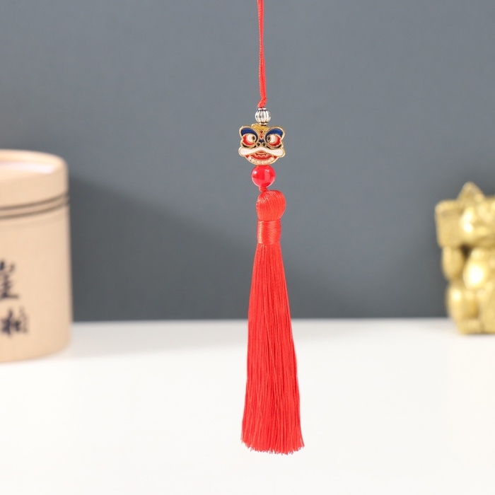 Подвеска текстиль, металл Подвеска текстиль, металл "Китайский лев" красная 1х1,2х10 см