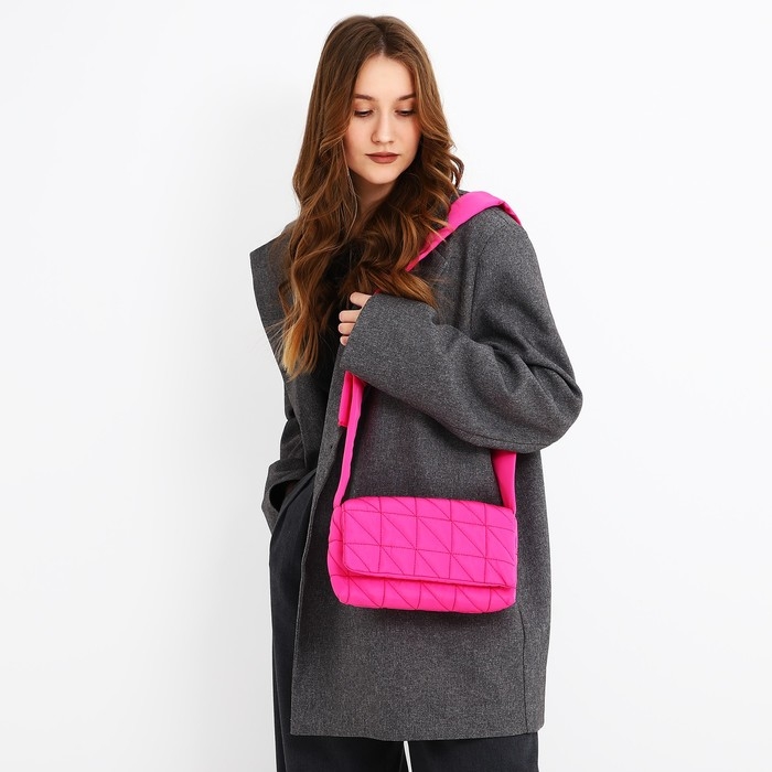 Сумка женская стеганная на плечо, отдел на молнии, 25х14х6 см, цвет розовый Сумка женская стеганная на плечо, отдел на молнии, 25х14х6 см, цвет розовый