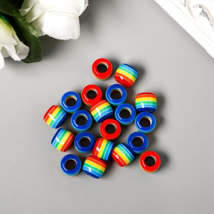 Бусины для творчества пластик "Полосатый цилиндр с синим" набор 20 шт 1х1,2х1,2 см