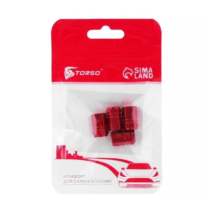 Колпачок на вентиль TORSO, красный, набор 4 шт Колпачок на вентиль TORSO, красный, набор 4 шт