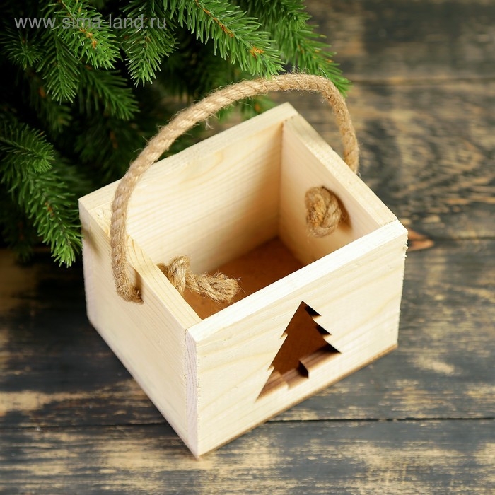 Кашпо деревянное  Кашпо деревянное "Ёлочка", ручка- шнур, 12,5х10,5х9,5см