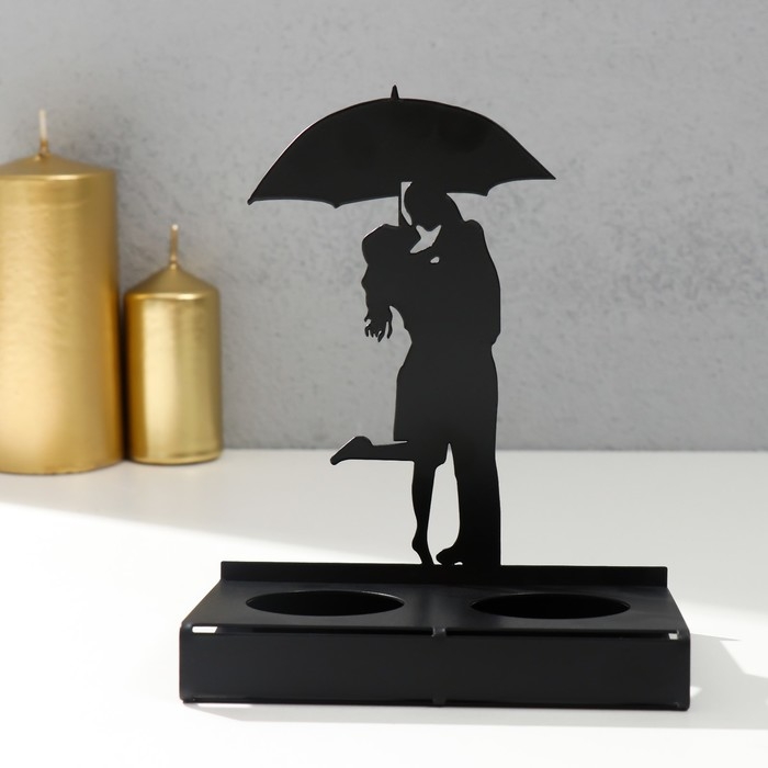 Подсвечник металл на 2 свечи Подсвечник металл на 2 свечи "Свидание под зонтом" чёрный 14,5х12х6,8 см