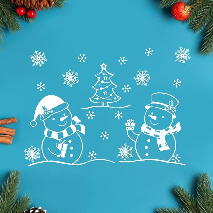 Наклейки на окна Наклейки на окна "Новогодние" снеговики, 50 х 74 см