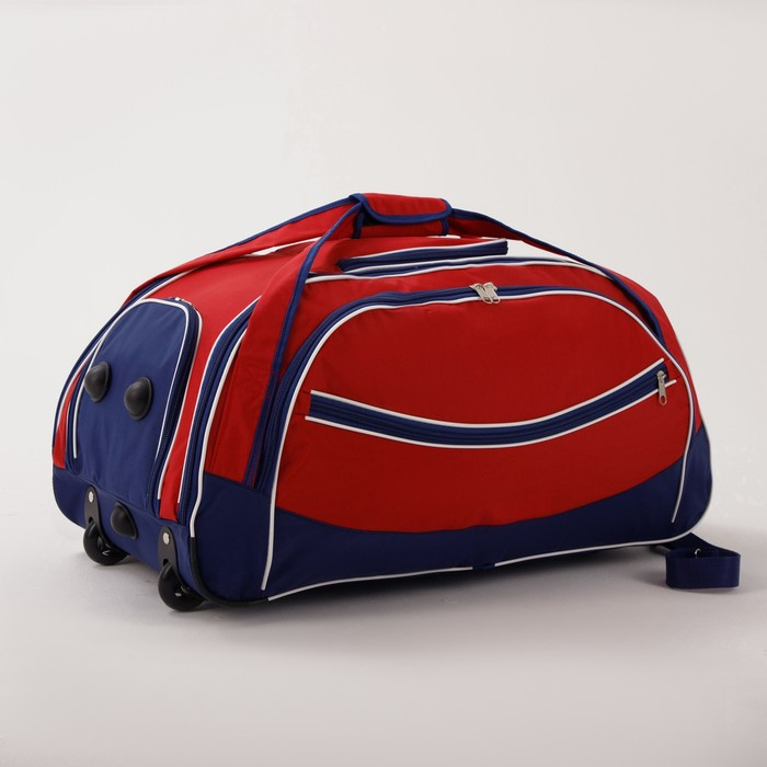 Сумка дорожная на колёсах, отдел на молнии, отдел для обуви, 3 наружных кармана, длинный ремень, цвет красный/синий Сумка дорожная на колёсах, отдел на молнии, отдел для обуви, 3 наружных кармана, длинный ремень, цвет красный/синий