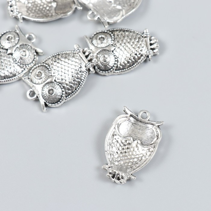 Декор для творчества металл Декор для творчества металл "Филин на ветке" набор 6 шт серебро 1,8х2,9 см
