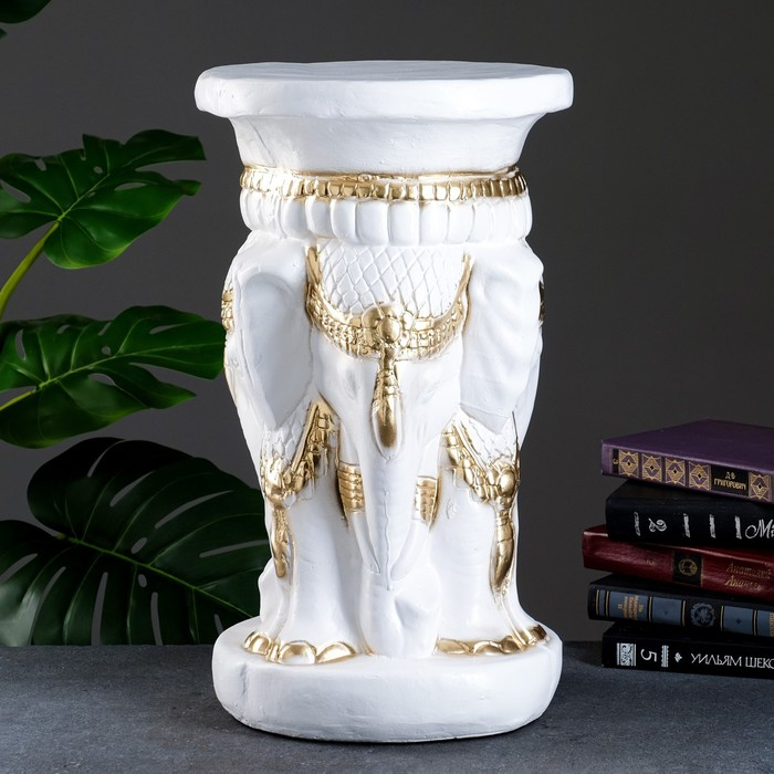 Фигура - подставка  Фигура - подставка "Три слона" бело-золотая, 28х28х50см