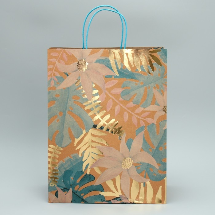 Пакет подарочный крафтовый, упаковка, Flowers for you, 39 х 30 х 14 см