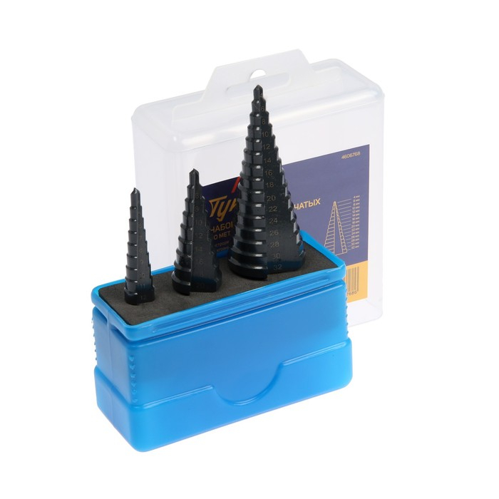 Набор сверл ступенчатых ТУНДРА, HSS, трехгранный хвостовик, 4-12, 4-20, 4-32 мм, 3 шт. Набор сверл ступенчатых ТУНДРА, HSS, трехгранный хвостовик, 4-12, 4-20, 4-32 мм, 3 шт.