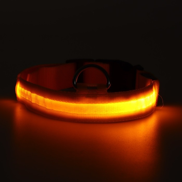 Ошейник с подсветкой размер XL,ОШ 52-60 х 2,5 см, 3 режима свечения жёлтый Ошейник с подсветкой размер XL,ОШ 52-60 х 2,5 см, 3 режима свечения жёлтый