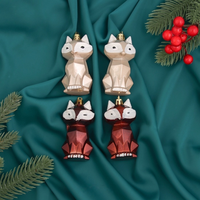 Украшение ёлочное Украшение ёлочное "Сказочный лис" (набор 4 шт) 8,5х3,5 см, бежевый коричневый