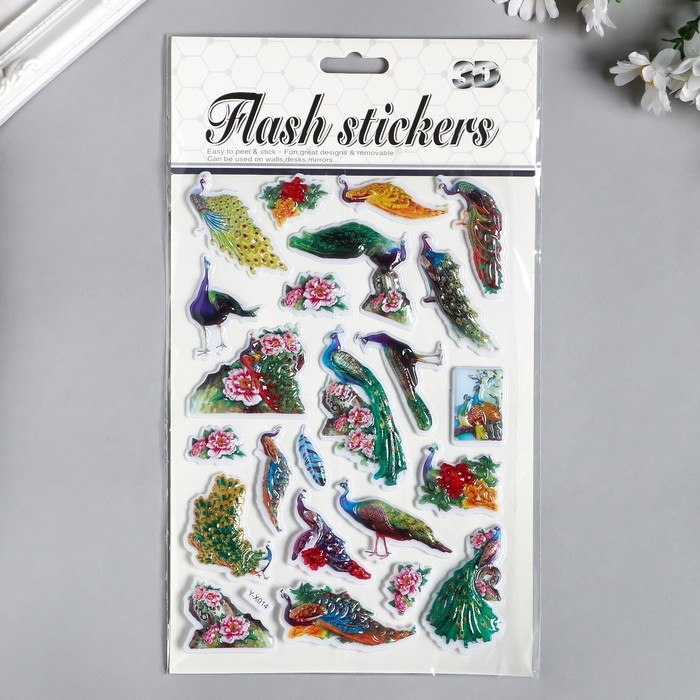 Наклейка пластик объёмные Наклейка пластик объёмные "Фламинго/Павлины" МИКС 28х15 см