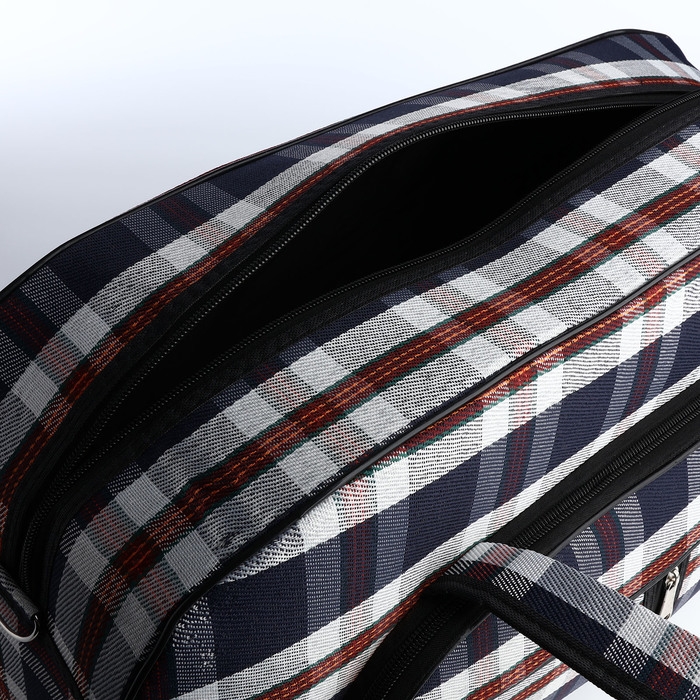 Сумка дорожная на молнии, наружный карман, длинный ремень, цвет синий/белый Сумка дорожная на молнии, наружный карман, длинный ремень, цвет синий/белый