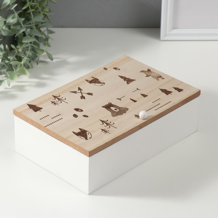Шкатулка дерево с делениями "Лесные звери" 23х15х8,3 см