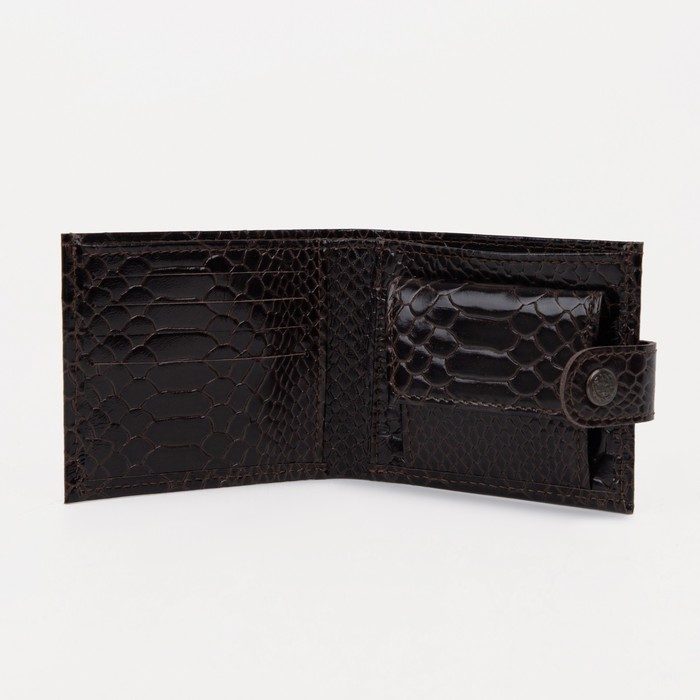 Портмоне мужское на кнопке, для купюр, для карт, для монет, цвет коричневый