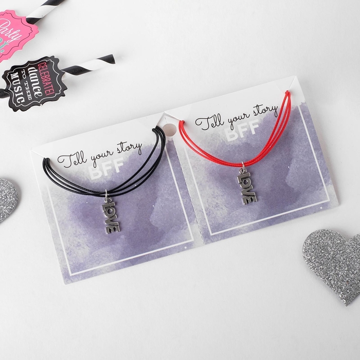 Браслеты «Неразлучники» love, цвет чёрно-красный, L=17 см