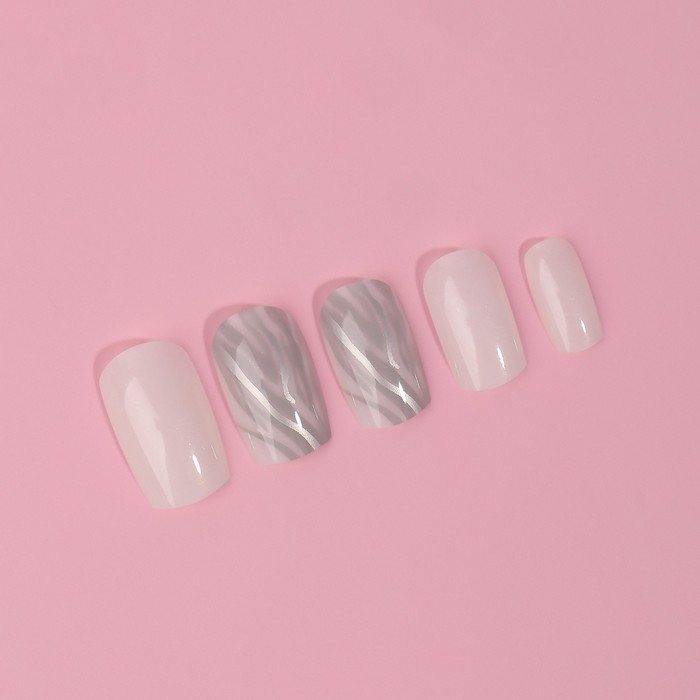 Накладные ногти «Zebra», 24 шт, с клеевыми пластинами, форма мягкий квадрат, цвет белый/серебристый Накладные ногти «Zebra», 24 шт, с клеевыми пластинами, форма мягкий квадрат, цвет белый/серебристый