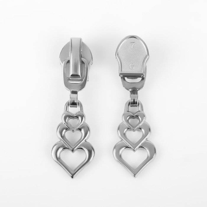 Бегунок автоматический для молнии «Спираль», №7, декоративный «Сердца», 10 шт, цвет никель Бегунок автоматический для молнии «Спираль», №7, декоративный «Сердца», 10 шт, цвет никель