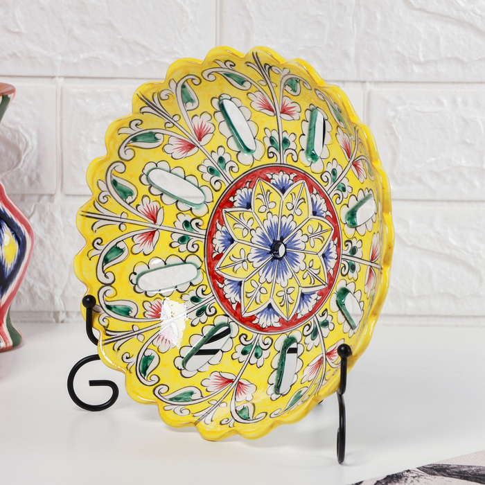 Фруктовница Риштанская Керамика Фруктовница Риштанская Керамика "Цветы", 23 см, жёлтая